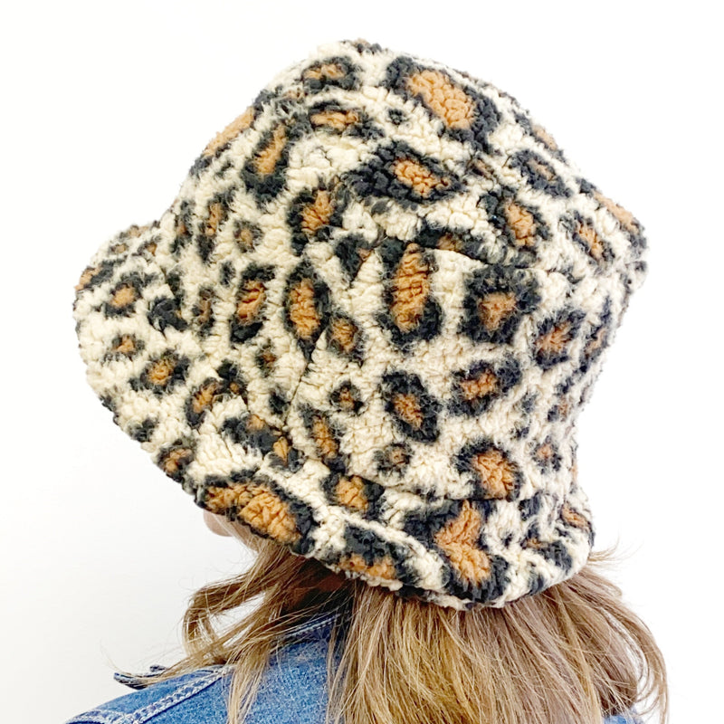 Teddy Bucket Hat, Sizes, Cheetah Print Fleece Hat