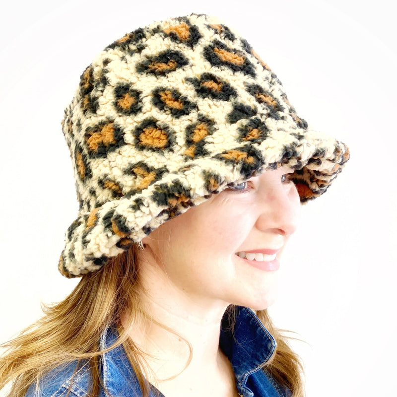 Teddy Bucket Hat, Sizes, Cheetah Print Fleece Hat