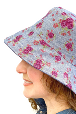 Beach Hats for Women, Sun Hats, Summer Hats, Floral Denim Bucket Hat for Women